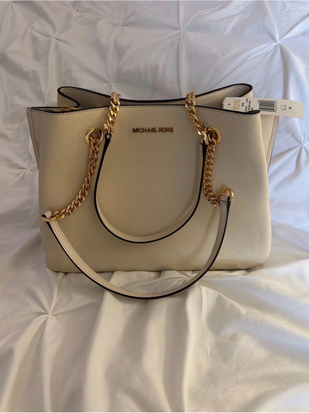 Michael Kors Cream Leather Tote with Gold Chain Straps